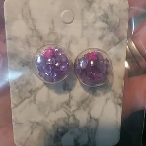 Glass ball earrings w/ crystal rhinestones/flowers